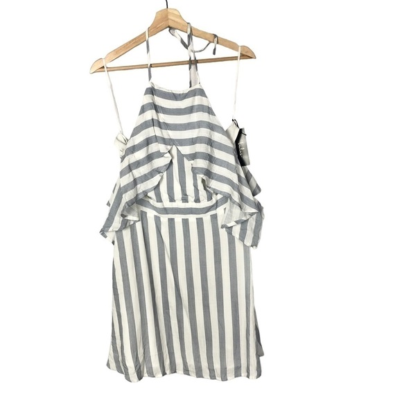 Lulu's The Wind is Right Blue and White Striped Off-the-Shoulder Dress XL - Picture 3 of 5